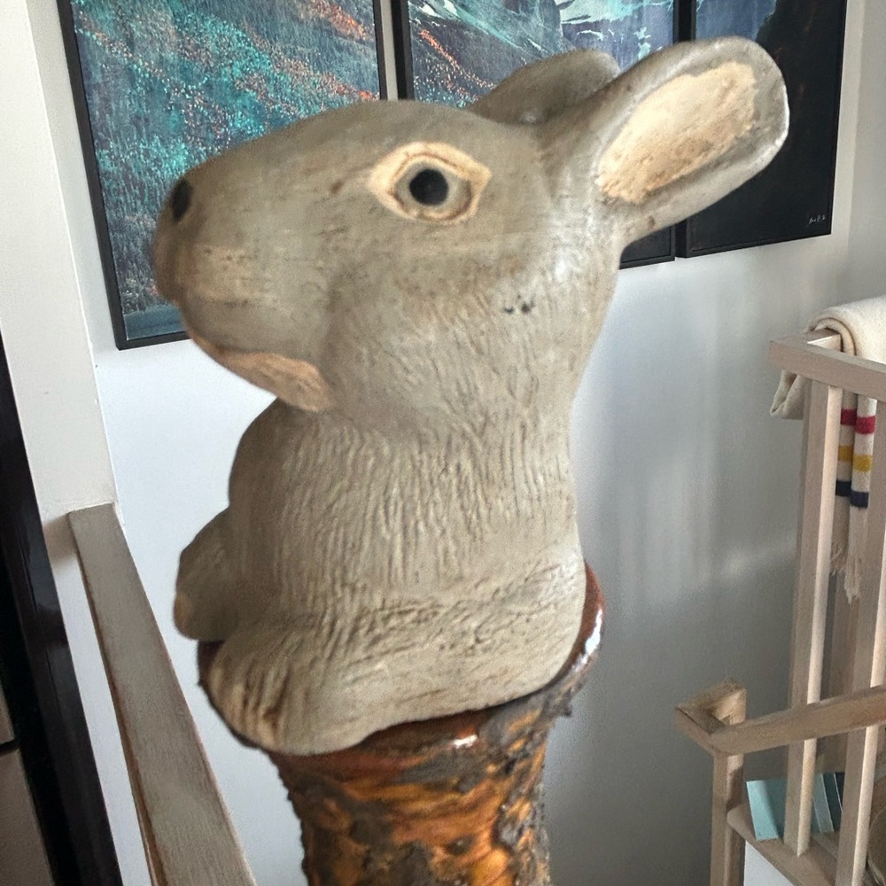 Vintage Gray Rabbit Wooden Hand painted Bottle Stopper